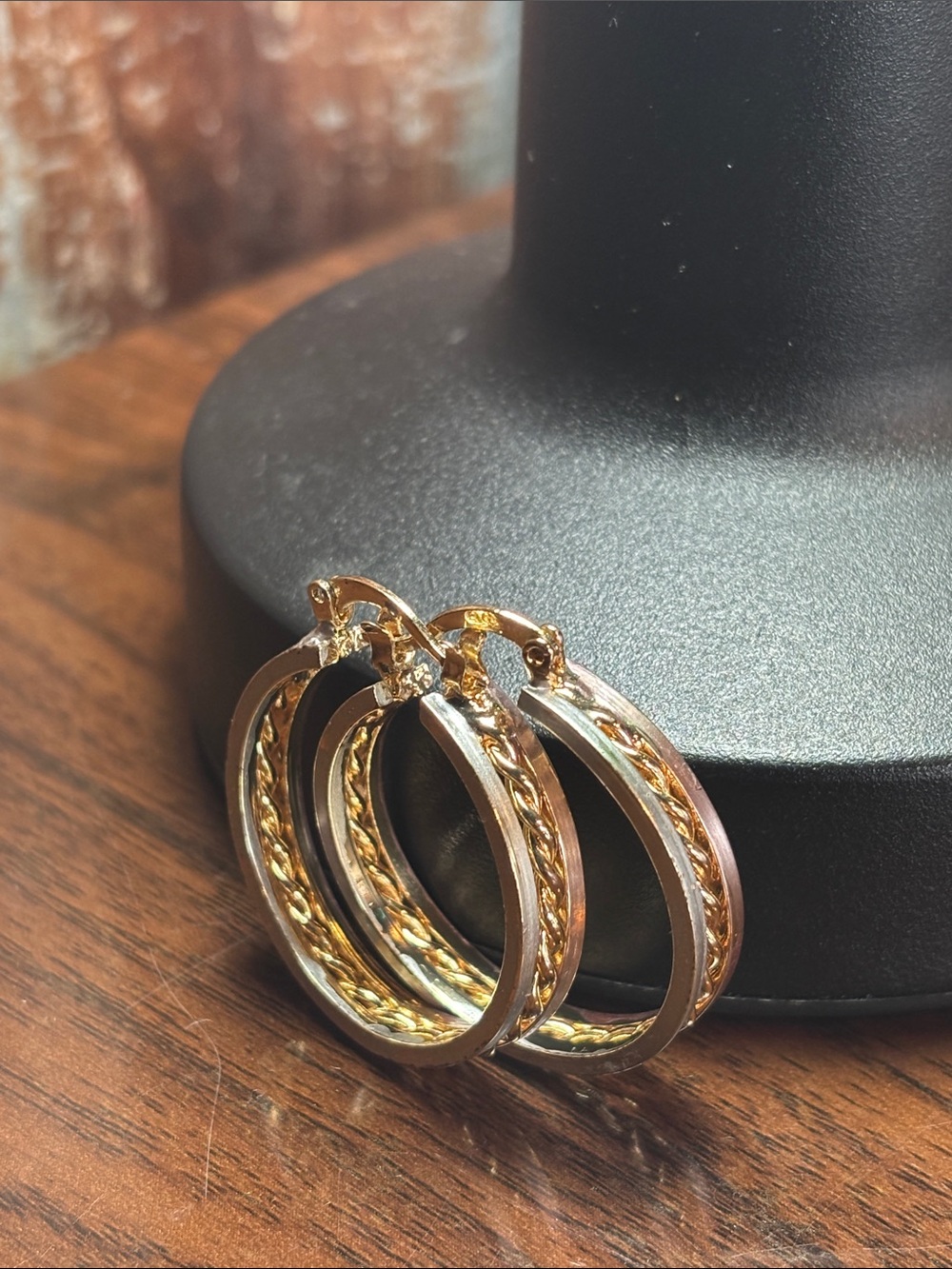 Gold-Tone Twisted Hoop Earrings - Stainless Steel